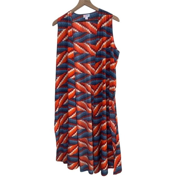 LuLaRoe Jackets & Blazers - LuLaRoe Joy Duster Vest – Medium, Zig-Zag Orange/Blue/Red, Longline Sleeveless